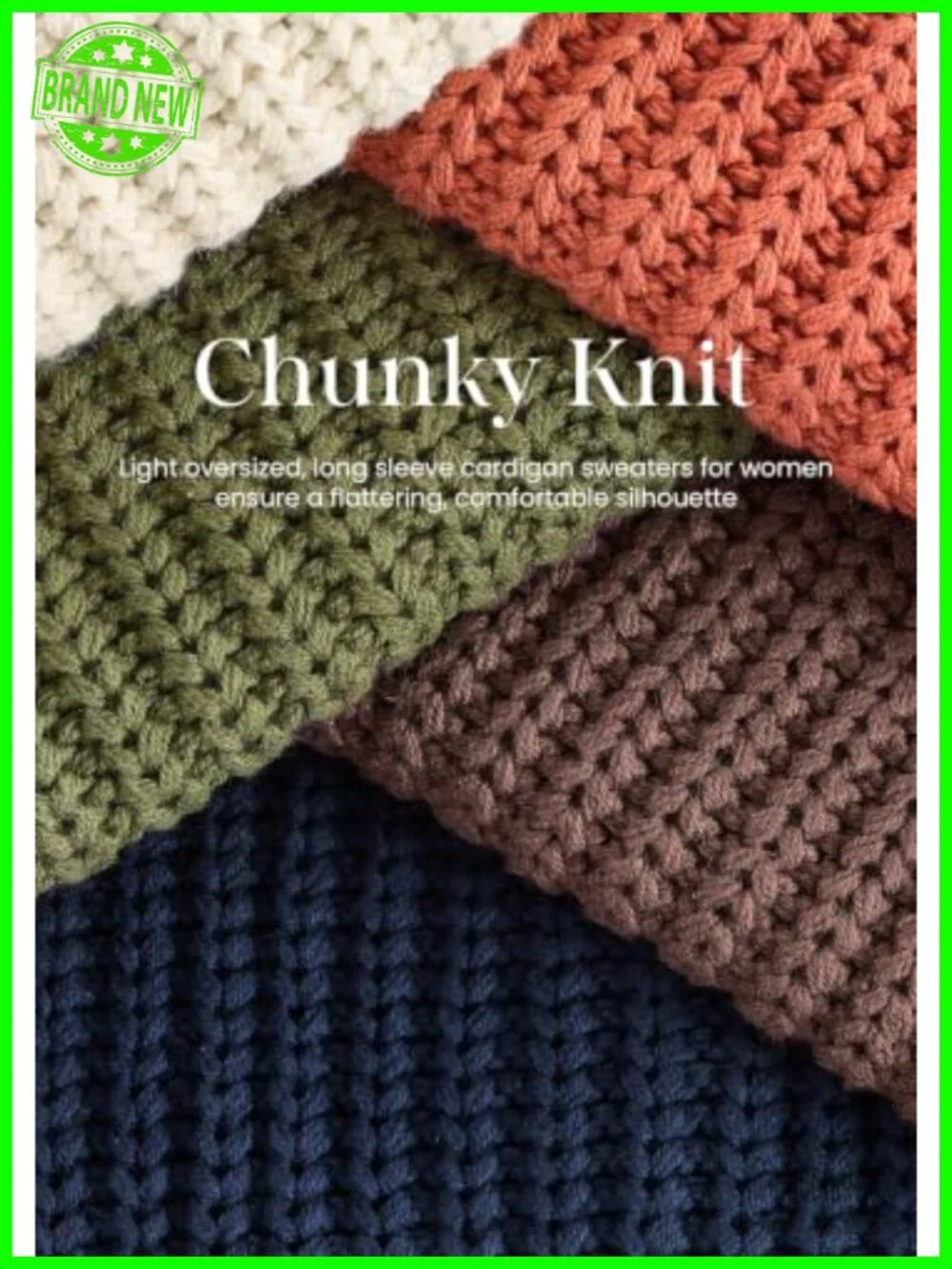 Oversized Chunky Knit Cardigan with Pockets Long Sleeve Crewneck Button Front